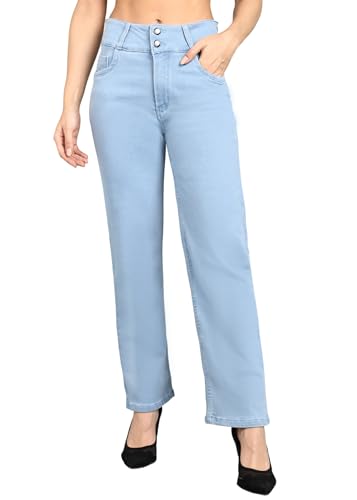 Nifty Womens Denim Stretchable 2-Button Straight Fit Jeans (1472_ICE_32_Sky_Blue_32)
