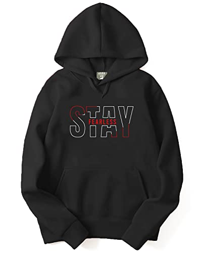 ADRO Men's Cotton Neck Hooded Sweatshirt (H22-M-STF-BL_Black_XL)