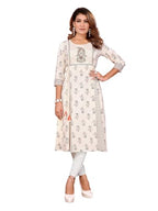 Rangita Off White Rayon Flared Embellished Calf Length Kurti | Kurta For Women_M
