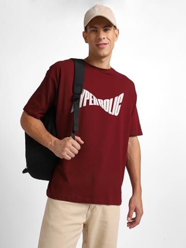 Nobero MenS Oversized Printed T-Shirt Maroon