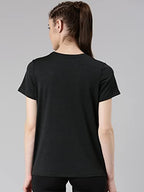 Enamor Polyester Womens Letter Print Relaxed Fit T-Shirt (A309_Black Melange-Active Reflective