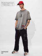 The Souled Store Killin It Men And Boys Short Sleeves Round Neck Grey Embroidered Cotton Oversized T-Shirts