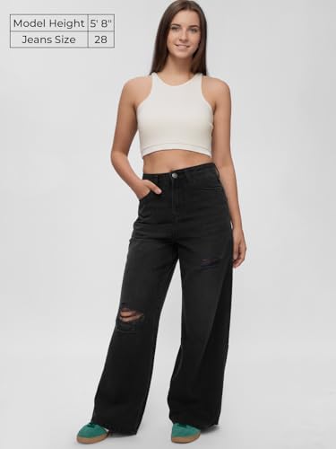 The Souled Store Denim: Amaranth Blue Women and Girls Buttoned Cotton Wide Leg Jeans