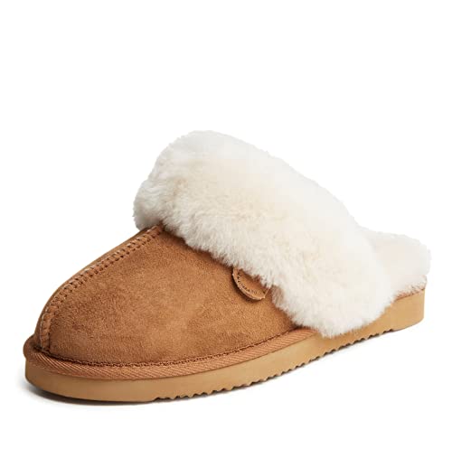 Dearfoams Womens Fireside Water Resistant Sydney Shearling Scuff Slipper, chestnut, 95 M US