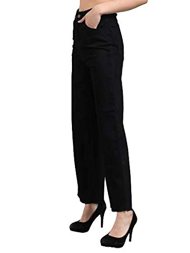 KOTTY Womens High Rise Cotton Lycra Clean Look Regular Length Flared Denim Jeans Black