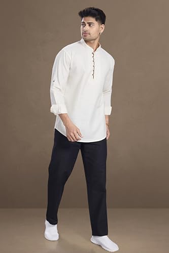 Divisive MenS Cotton Relaxed Fit Short Kurta (Dkrt1065_L_Cream)