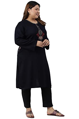 W For Woman Blue Embroidered Plus Size Winter Kurta