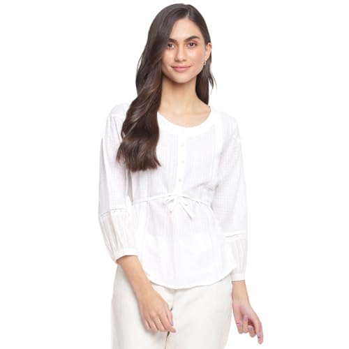 Fabindia WomenS Solid Regular Fit Top (102438901_White