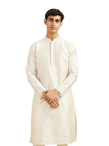 Diwas By Manyavar MenS Art Silk Thread Embroidered Kurta (Warm White,S)