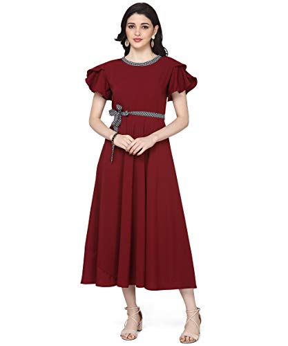 OOMPH! Womens Crepe A-Line Maxi Dress - Carob Brown