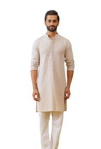 Jompers MenS Beige Sequin Embroidered Pure Cotton Kurta With Pyjamas (Beige, M)