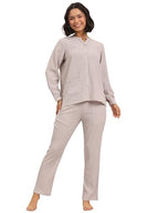 Libas Womens Solid Cotton Blend Night Suit Set For Women Beige