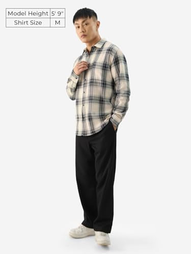 The Souled Store Plaid: Waffle Black Men And Boys Long Sleeve Collared Neck Button Front Regular Fit Cotton Shirts