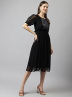 Toochki Kurti For Women| Women Kurti | One Piece Kurti For Women Long | Flared Sequince Work Kurti | Black Fit And Flared Kurti | Midi Length Kurti | Western Kurti (Tkcbl-Ge-136-Bk-Kr $Parents)