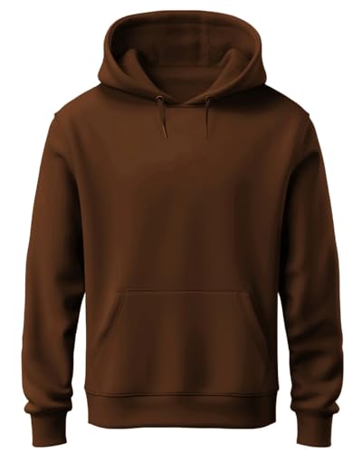 ADRO Men's Cotton Neck Hooded Regular Fit Sweatshirt (H24-PLN-BR_Downtown Brown_Medium)