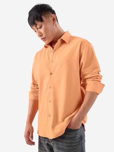 The Souled Store: 100% Cotton Men & Boys Long Sleeve Collared Neck Button Front Solid Textured Shirts