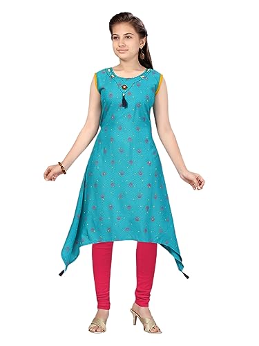 Aarika Girls Firozi-Rani Casual Wear Kurti Legging Set (KL-AP-3235-FIROZI-RANI-38)