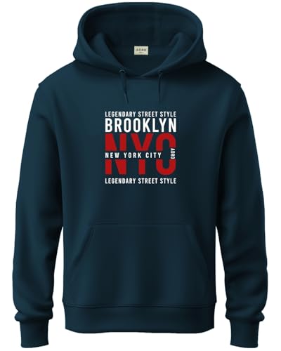 ADRO Men's Cotton Blend Neck Hooded Sweatshirt (H24-NYC-SB-S_Teal)