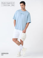 The Souled Store Blue Slate Men and Boys Short Sleeves Round Neck Blue Solid Cotton Oversized T-Shirts