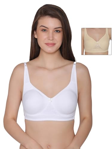 Clovia Womens Cotton Pack of 2 Non-Padded Non-Wired Full Coverage T-Shirt Bra (COMBOBR81_Multicolor_34D)