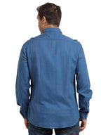 Turtle Men Cotton Lyocell Slim Fit Blue Solid Casual Shirt