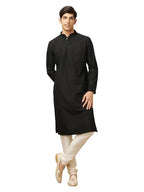 Manyavar Black Blended Cotton Self Design Kurtas For Men (Kurta Only)