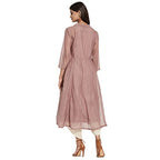 Fabindia Women Cotton Silk Embroidered Long Kurta Pink