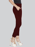 Lyra Cotton Strech Pencil Pant For Women | Mid-Waist | Fashionwear Maroon