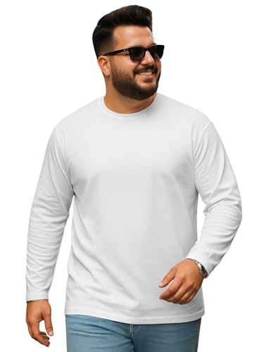 Veirdo Men's Cotton Oversized Fit Drop Shoulder Solid Core Plus Size Full Sleeve T-Shirt Whit
