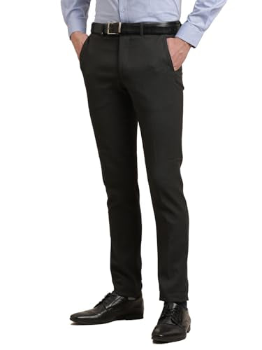 Turtle Men Poly Viscose Stretch Black Dobby Printed Ultra Slim Fit Formal Trouser
