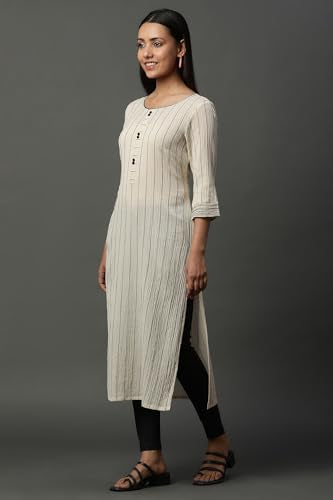 Aurelia Women'S Cotton Straight Fit Striped Kurta