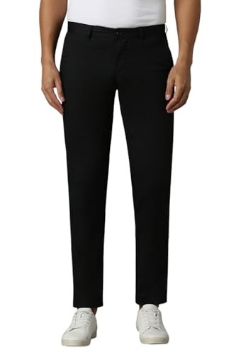 Men Black Solid Flat Front Casual Trousers