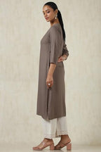 Soch Womens Grey Rayon Solid Kurta With Thread Work