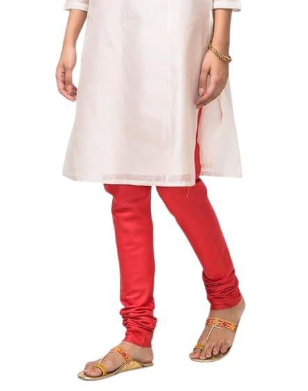 Fabindia Womens Red Viscose Silk Slim Fit Churidar