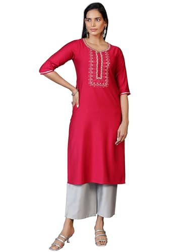 Libas Women'S Silk Printed Straight Kurtas (29645C Pink