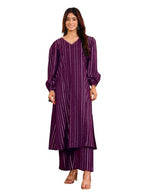 Varanga Women Purple Lurex A- Line Kurta With Trousers