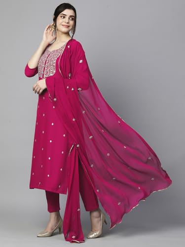 ANNI DESIGNER Womens Cotton Blend Embroidered Straight Kurta with Pant & Dupatta (Kasturi Pink-APL_5XL_Pink_XXXXX-Large)