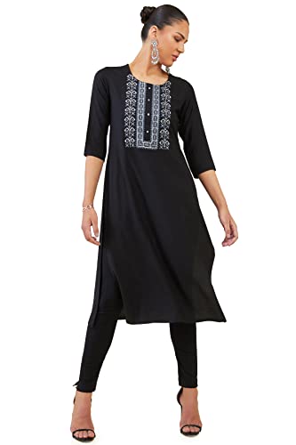 Soch Women'S Viscose Embroidered Regular Kurta (Ews3Ku0337A_Black_2Xl)