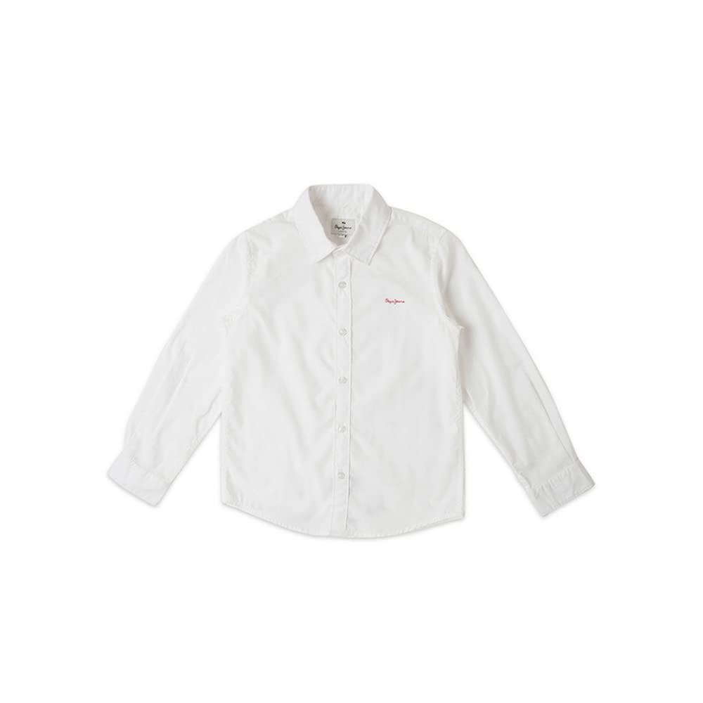 Pepe Jeans Cotton BoyS Regular Fit Shirt (Pb3024258008_White 8), 8-9 Years