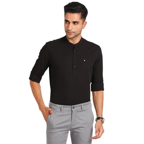 Turtle Men 100% Cotton Slim Fit Stripe Casual Black Kurta