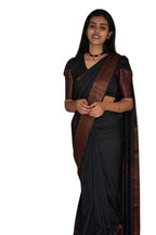 Flosive Womens Kanjivaram Silk Saree With Handloom Weaving Work With Blouse (BLACK B)