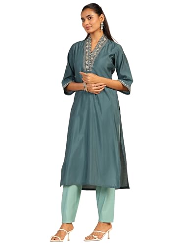 Libas Womens Embellished Silk Blend Straight Kurta For Women
