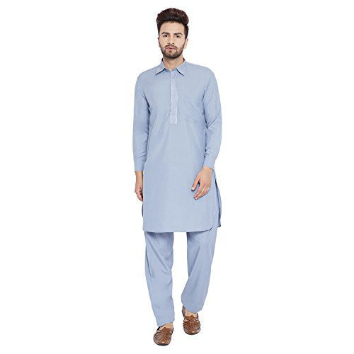 Sojanya (Since 1958 MenS Grey Cotton Blend Pathani Kurta Sets