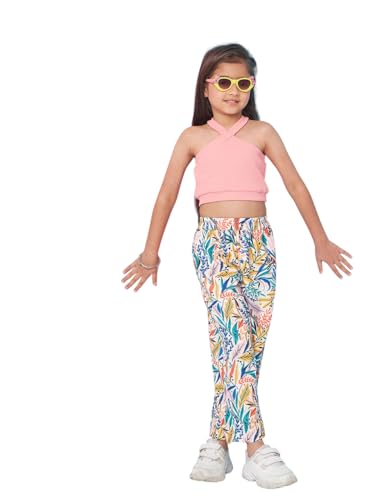 Pspeaches Girls Sleeveless Top With Tropical Printed Trouser