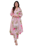 Leriya Fashion WOMEN PRINTED A-LINE CO-ORD KURTA SET FOR WOMEN (LF-W2092&TR1052-S-PINK)