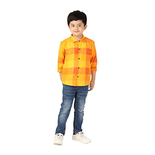 Fabindia BoyS Checks Regular Shirt_Yellow 6-8 Year