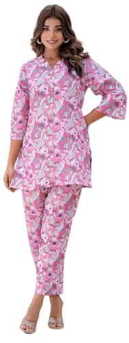 LookMark Womens Trendy Printed Cotton Blend Straight Pink Color Kurta and Palazzo Set (AZ-LM-P1-KS2075 Pink-S)