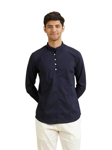 Manyavar MenS Viscose Blend Structured Short Kurta(Dark Blue,Xxl)