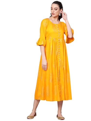 Libas WomenS Cotton Regular Maxi Dress (8768A Yellow