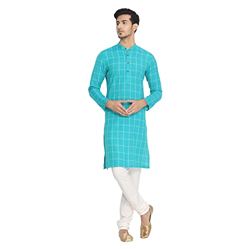 Manyavar MenS Regular Fit Kurta (Ml12000-333-M_Aqua Blue_M)